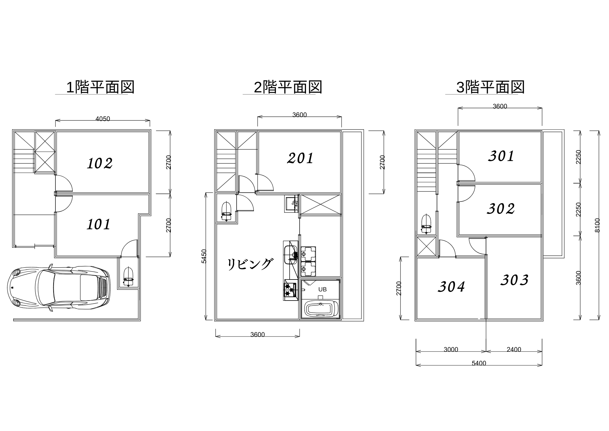 グループホームエール門真 1階・2階・3階の平面図